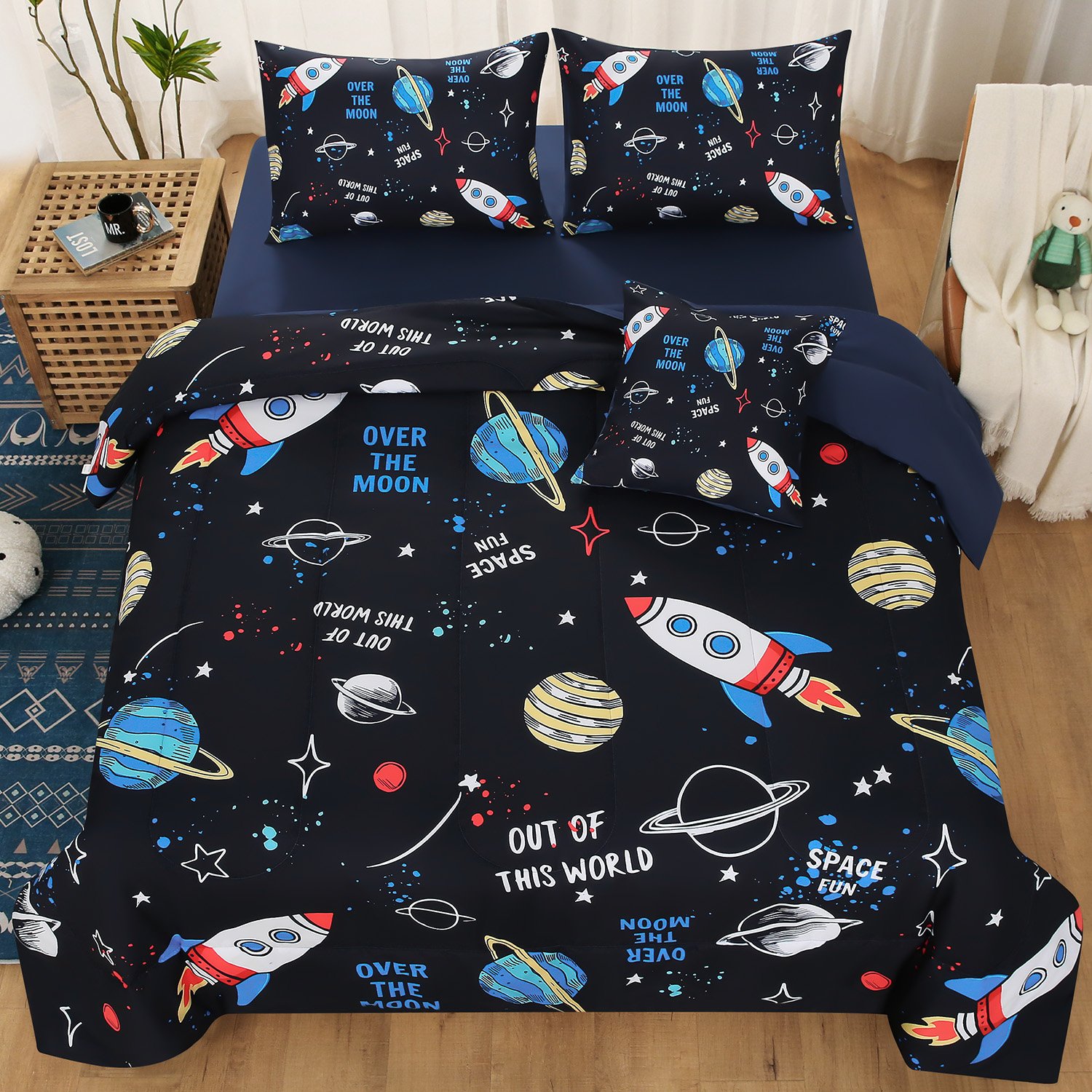 OKKEEY Boys Comforter Sets, 6 Pcs Bedding Sets for Kids Teens, Bed in a Bag, Bedroom Set with Pillowcases, Sheet, Cushion Cover